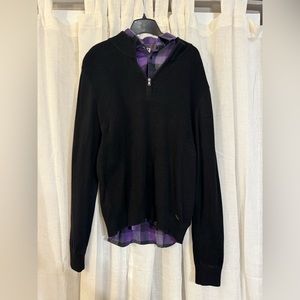Purple and black express dress shirt with Michael kohls black sweater